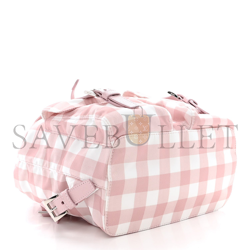 PRADA RE-NYLON SAFFIANO GINGHAM PRINT SMALL BACKPACK ALABASTRO 1BZ677 (28*23.5*12cm)